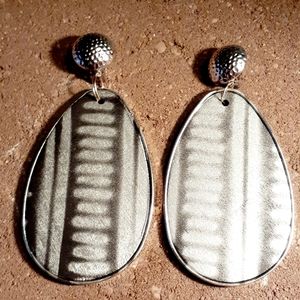 Handpainted Wooden Mudcloth Design Clip On Earring